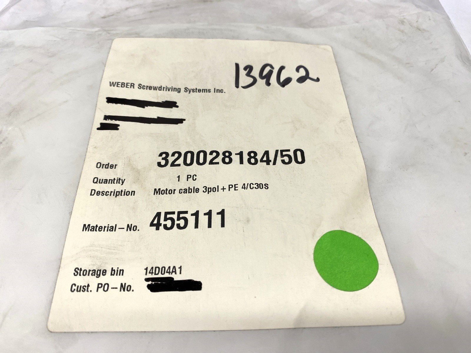 455111 | Weber Screwdriving Systems Motor Cable 4-Pin Male Connector - New – Open box - Maverick Industrial Sales