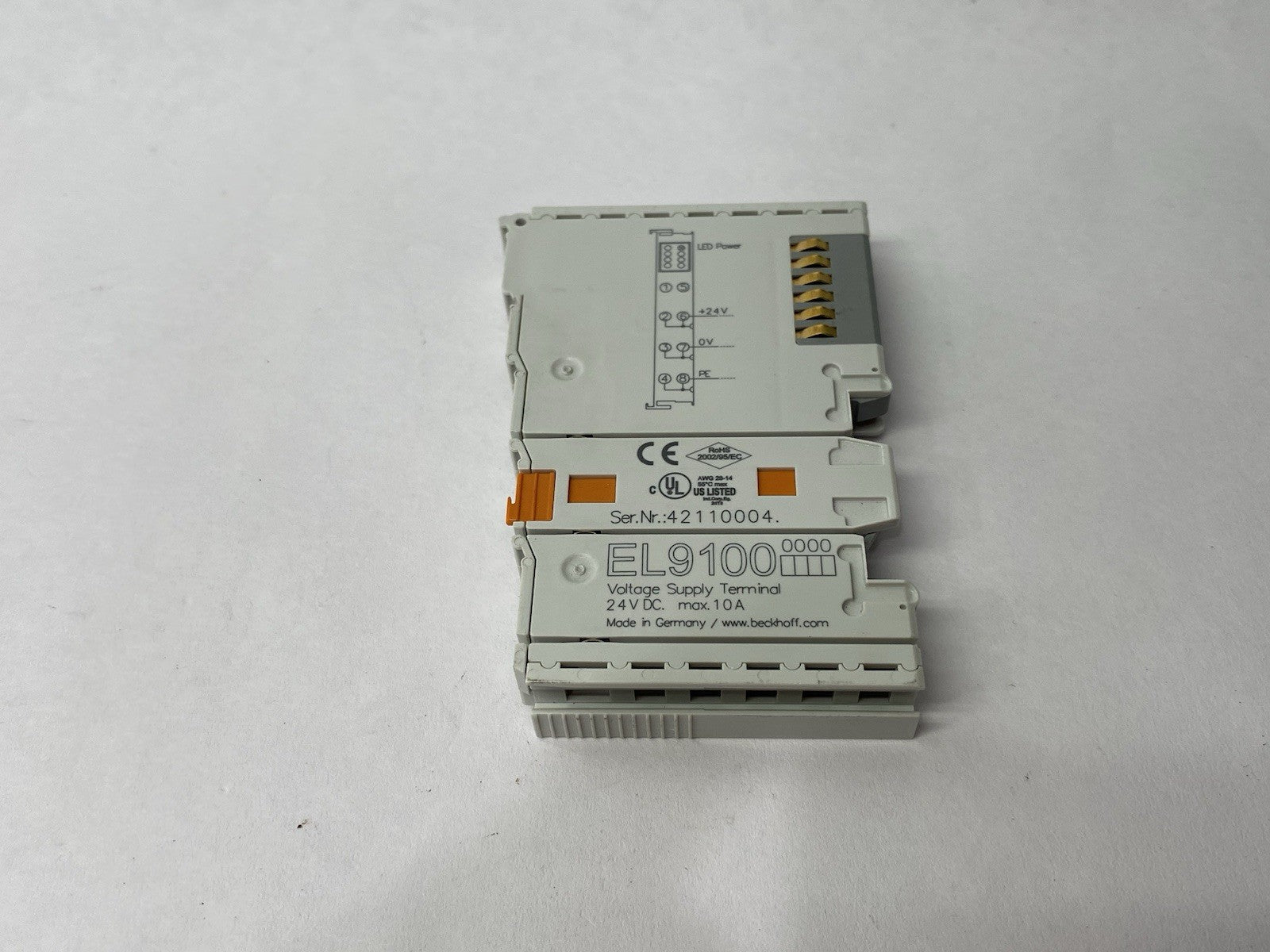 Beckhoff EL9100 Potential Supply/Voltage Supply Terminal Module, 24VDC 10A - Maverick Industrial Sales