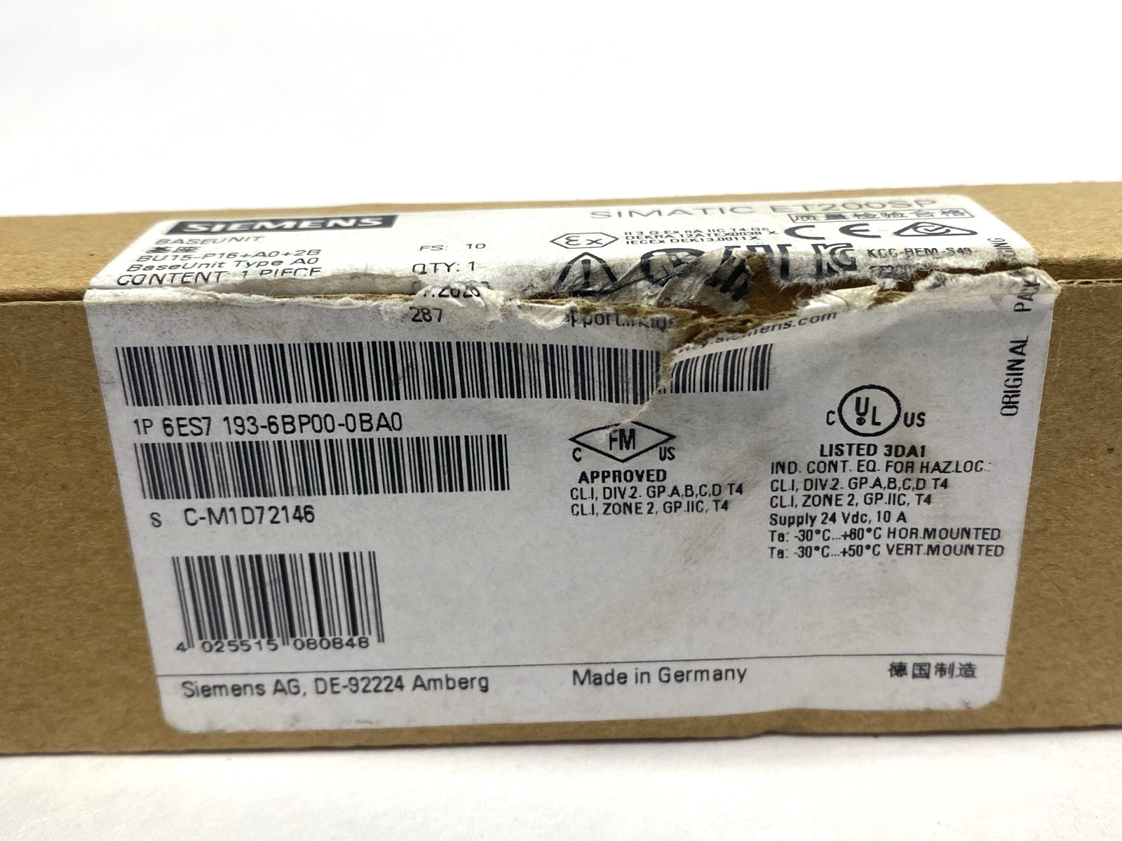 Siemens 6ES7 193-6BP00-0BA0 SIMATIC ET200SP Base Unit BU Type A0 - Maverick Industrial Sales