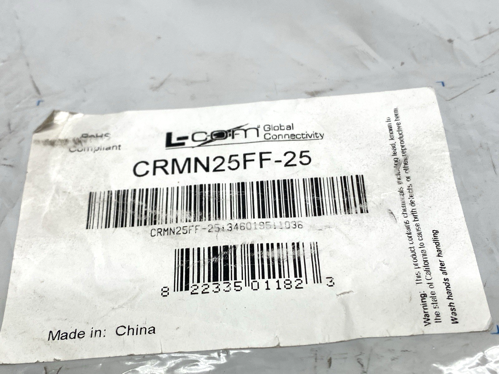 L-Com CRMN25FF-25 Double-Ended Female D-Sub Cable Assembly DB25 Gray - Maverick Industrial Sales
