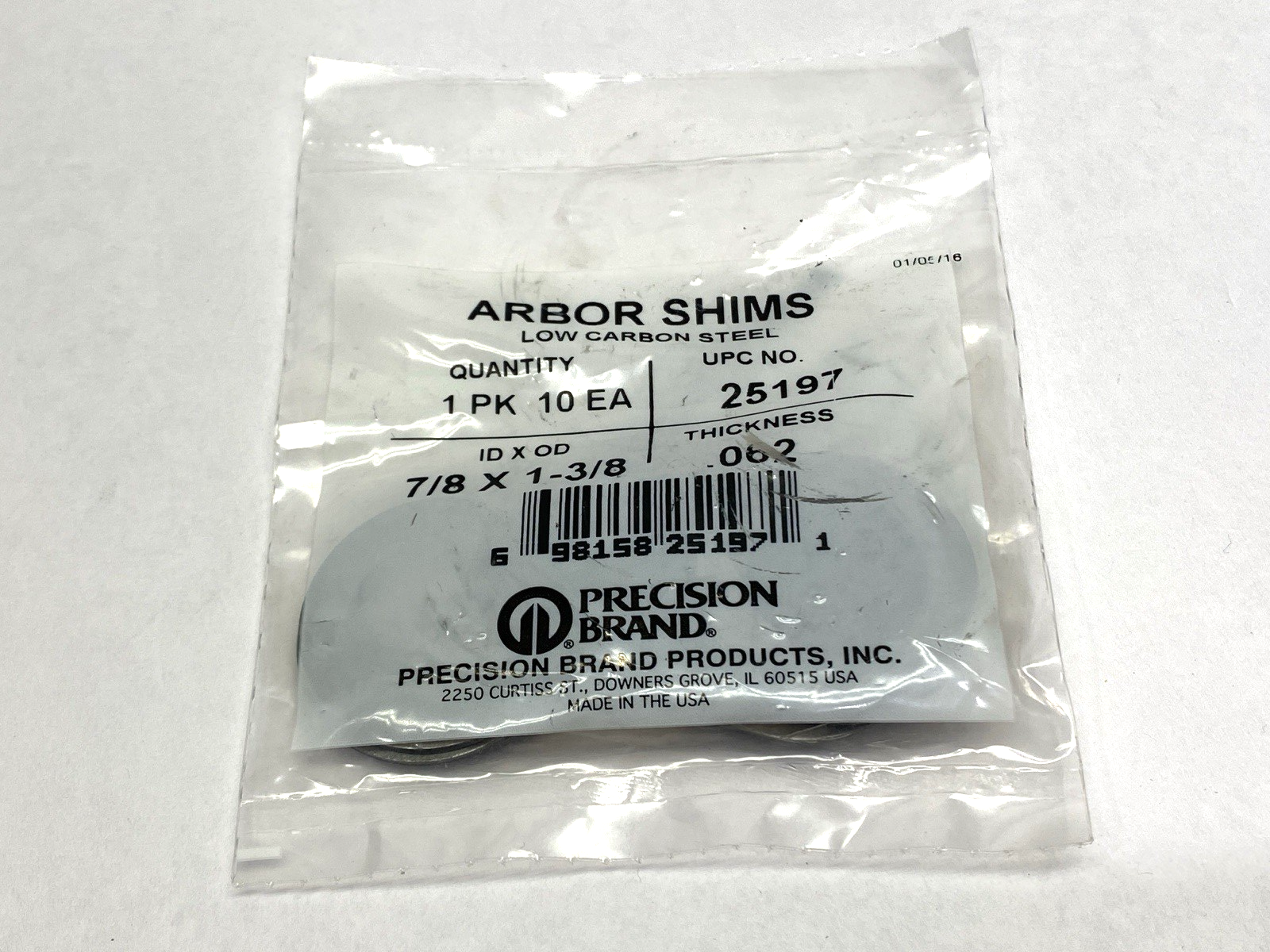 Precision Brand 84196 Steel Arbor Shims 7/8" ID x 1-3/8" OD .062 Thickness - Maverick Industrial Sales