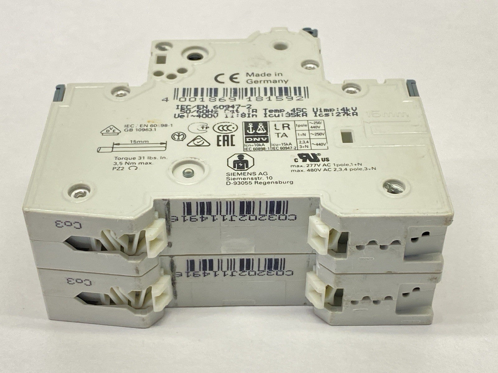 5SY4203-7 | Siemens MCB C3 Circuit Breaker 2-Pole 3A 400V - Used - Maverick Industrial Sales