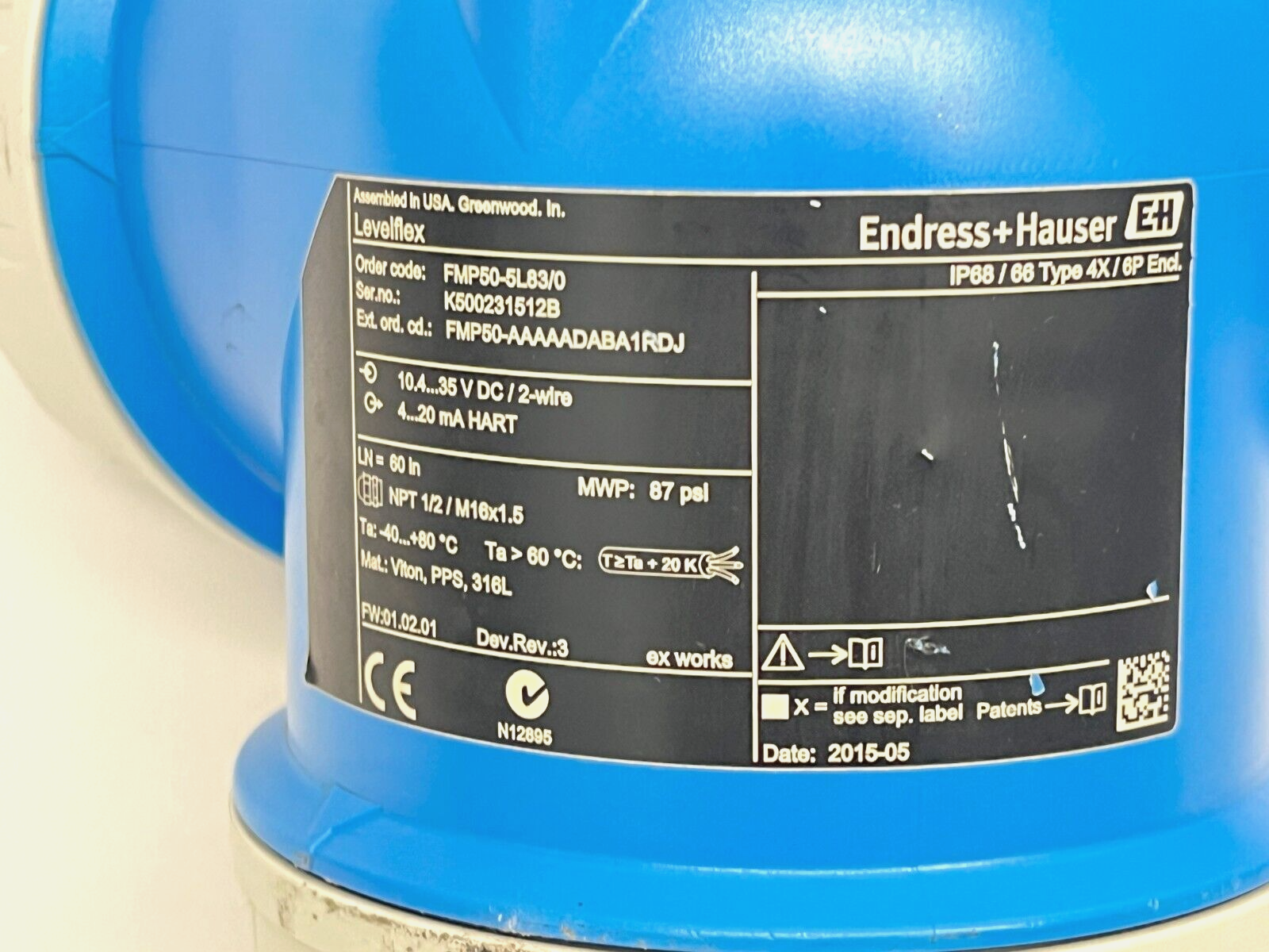 Endress & Hauser FMP50-AAAAADABA1RDJ Levelflex Guided Radar FMP50-5L83/0 - Maverick Industrial Sales
