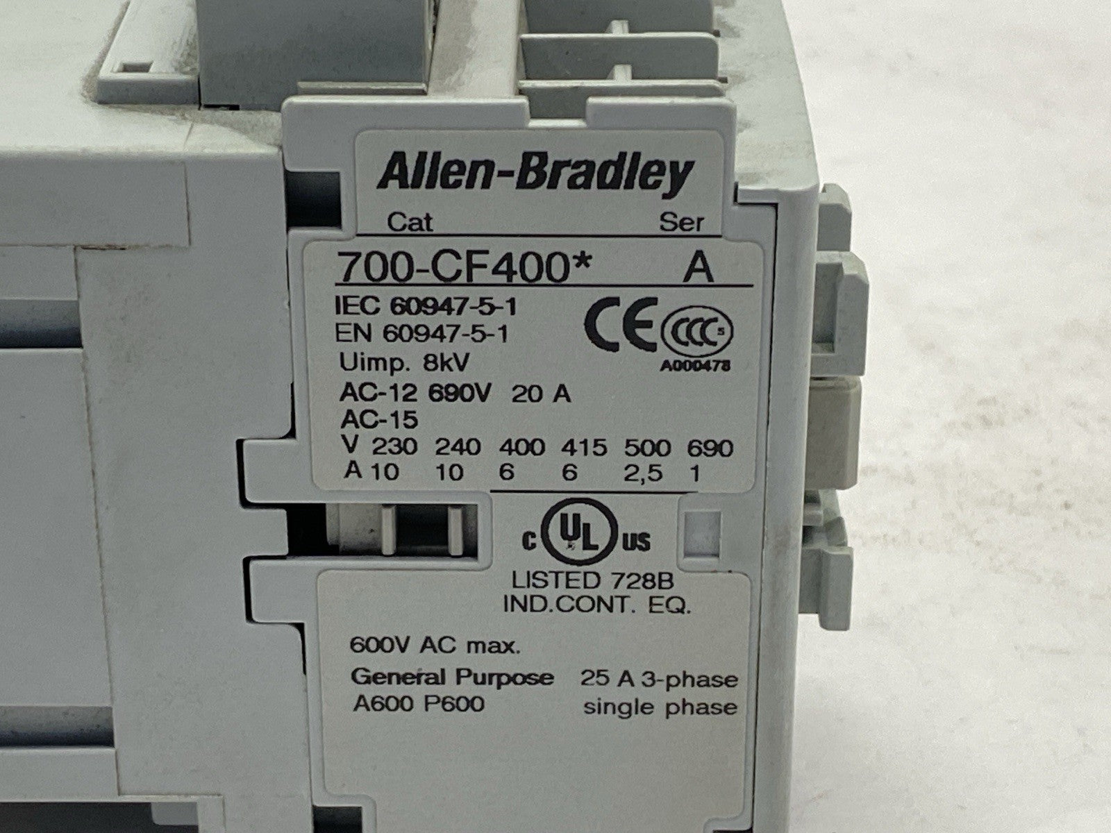 Allen Bradley 700-CF400A Ser A Control Relay 20A 690V 220V/240V Coil - Maverick Industrial Sales