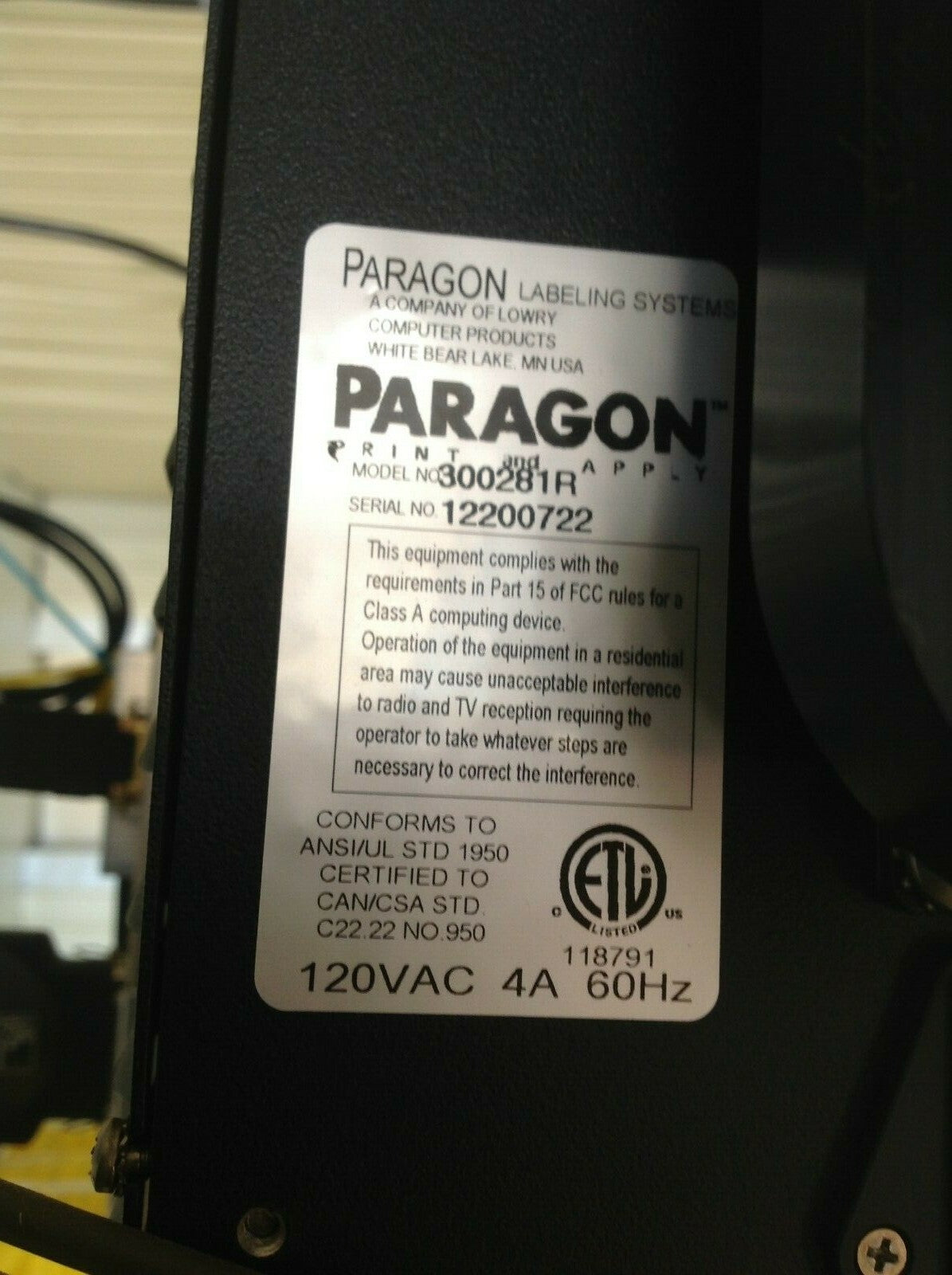 300281R | Paragon Labeling Stystems Label Aplicator with Zebra 170PAX4 120V - Used - Maverick Industrial Sales