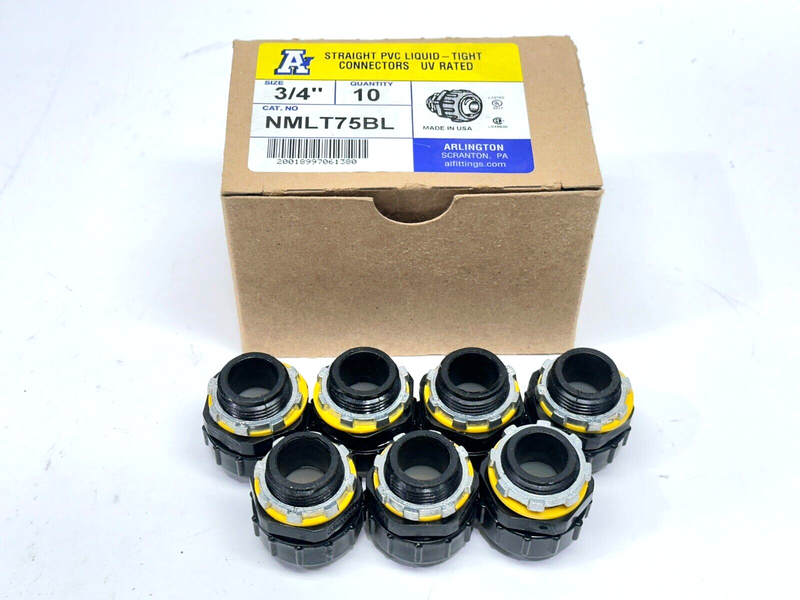 Arlington NMLT75BL Straight PVC Liquid Tight Connectors 3/4" LOT OF 7 - Maverick Industrial Sales