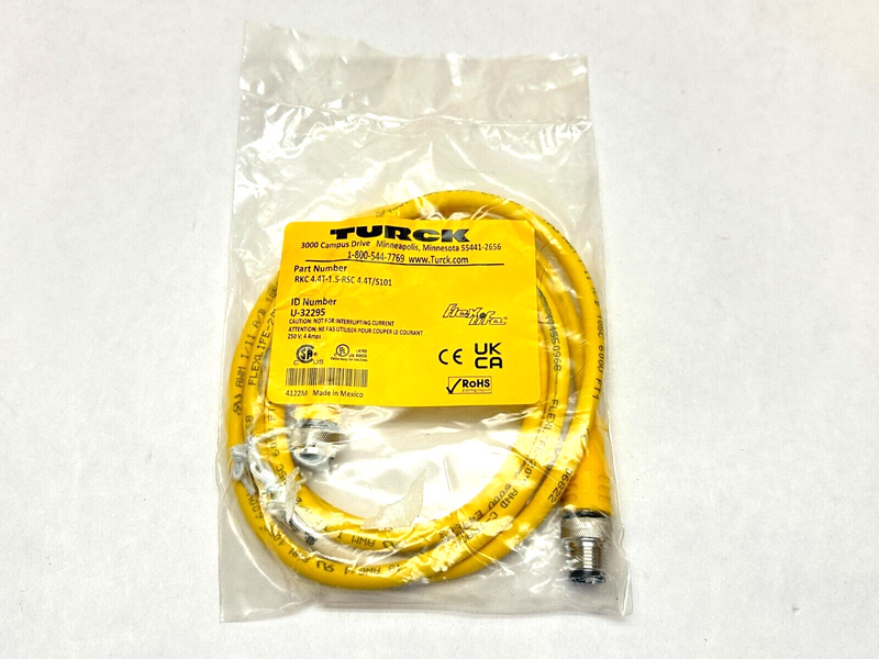 Turck RKC 4.4T-1.5-RSC 4.4T/S101 Sensor Cordset M/F M12 4-Pin 1.5m U-32295 - Maverick Industrial Sales