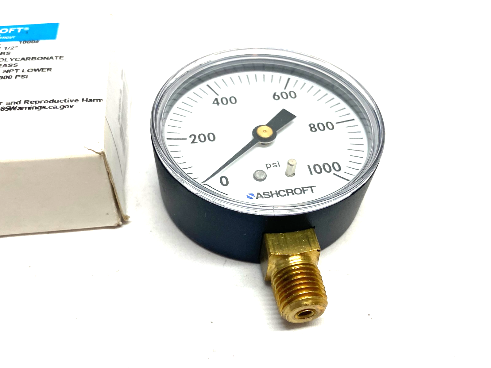 Ashcroft 25W1005PH 02L 1000# Pressure Gauge 2-1/2" Brass 0-1000psi 1/4" NPT - Maverick Industrial Sales