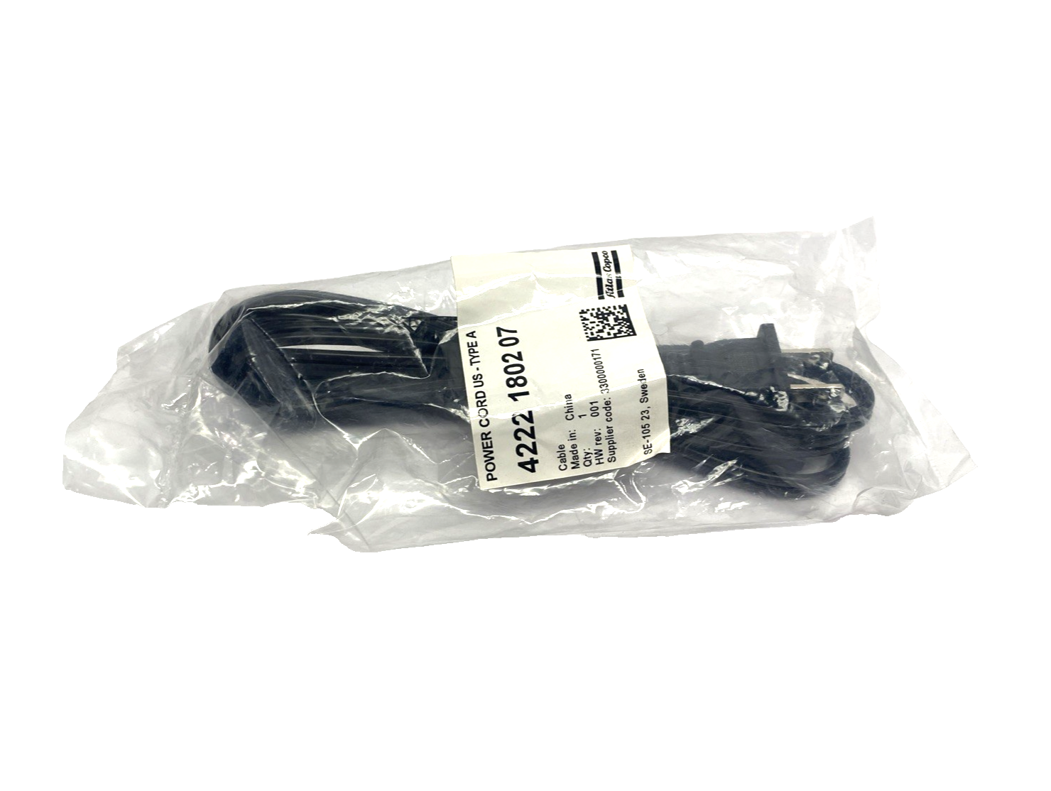 Atlas Copco 4222 1802 07 HW Rev. 001 Power Cable US Type A - Maverick Industrial Sales