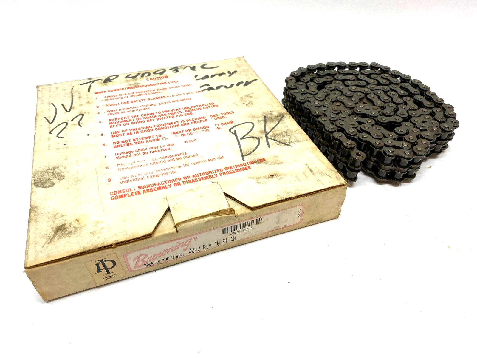 Browning 40-2 Steel Riveted Roller Chain 10ft Length Size 40 0.5" Pitch 2 Strand - Maverick Industrial Sales