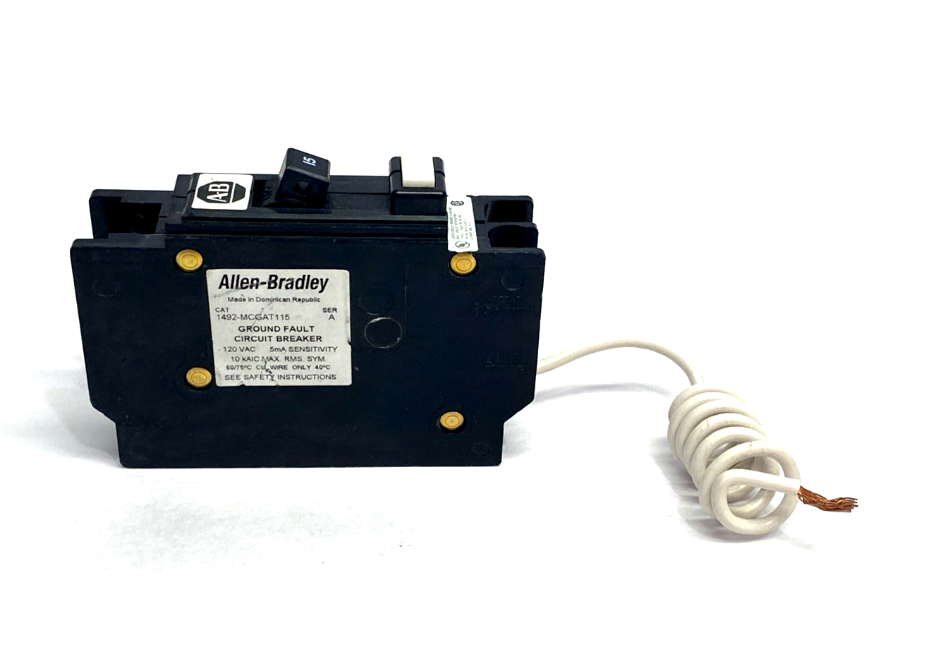 Allen Bradley 1492-MCGAT115 Ser. A Ground Fault Circuit Breaker 120VAC 15A 1P - Maverick Industrial Sales