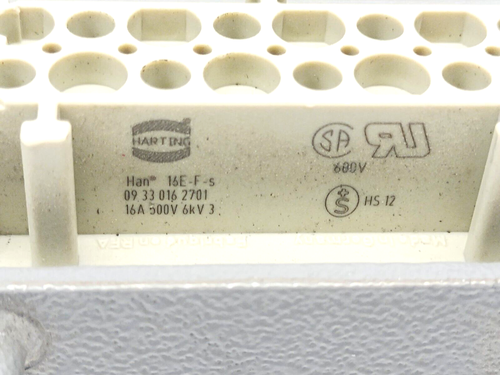 Harting 09330162701 Han E 16-Position Female Insert 16E-F-s w/ Side Entry Hood - Maverick Industrial Sales