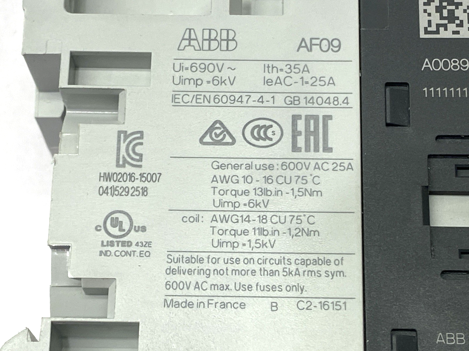 1SBL137201R1300 | ABB IEC Contactor 4-Pole 100-250V 50/60Hz AF09-40-00-13 - New – Open box - Maverick Industrial Sales