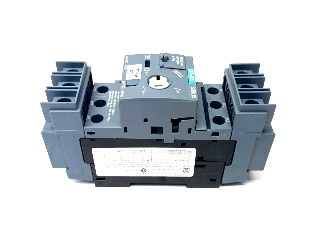 Siemens 3RV2721-4CD10 Circuit Breaker 22A & 3RV2901-1A Auxiliary MISSING KNOB - Used - Maverick Industrial Sales