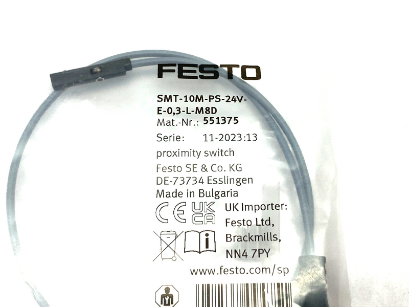 Festo SMT-10M-PS-24V-E-0,3-L-M8D Round-Slot Proximity Sensor 551375 - Maverick Industrial Sales