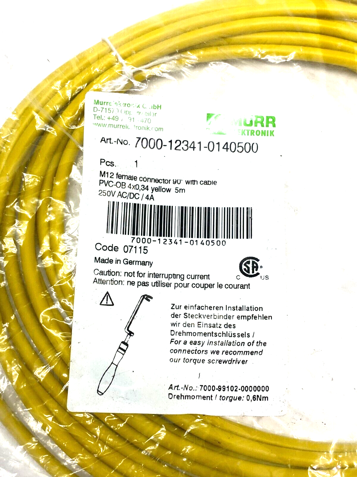Murr Elektronik 7000-12341-140500 Single-Ended Female M12 Right Angle Cordset - Maverick Industrial Sales