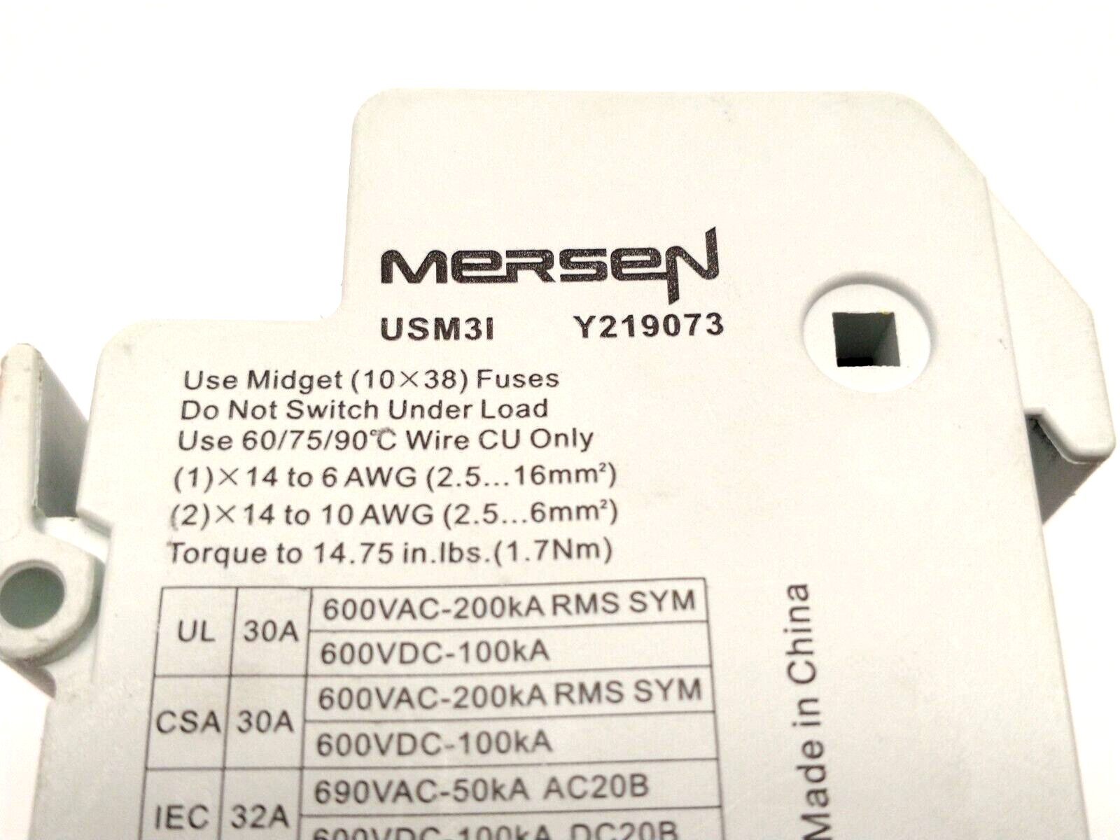 Mersen Ferraz Shawmut USM3I UltraSafe Fuse Holder 30A 600V Y219073 w/ 20A Fuses - Maverick Industrial Sales