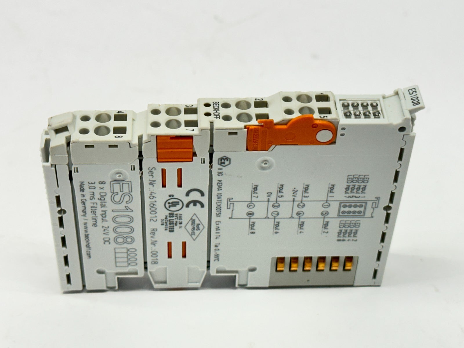 ES1008 | Beckhoff EtherCAT Terminal 8-Channel Digital Input 3ms 24VDC - Used - Maverick Industrial Sales