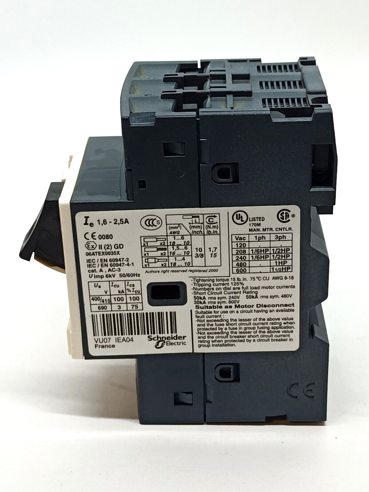 Schneider Electric GV2ME07 Manual Motor Starter 1.6-2.5A - Maverick Industrial Sales