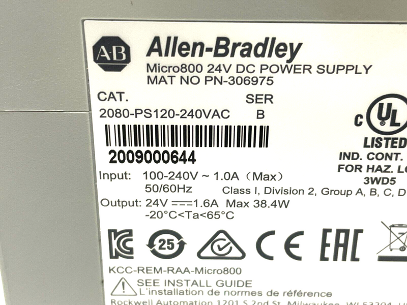 Allen Bradley 2080-PS120-240VAC Ser. B I/O Power Supply 120V 240VAC - Maverick Industrial Sales