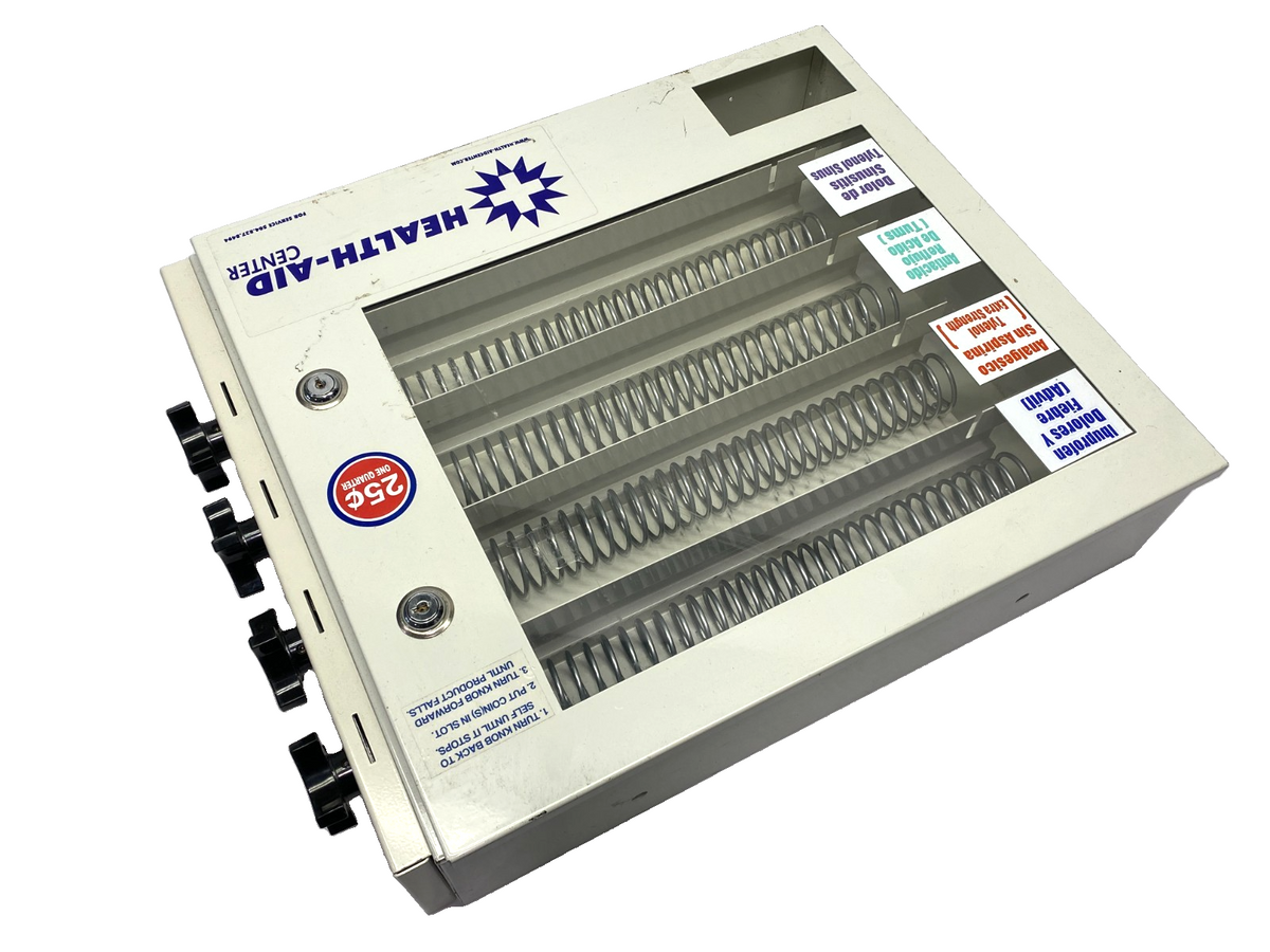 SYNERGY HA4-T Health Aid Vending Machine 4-Selection 16" H x 19" W x 4" D NO KEY - Maverick Industrial Sales