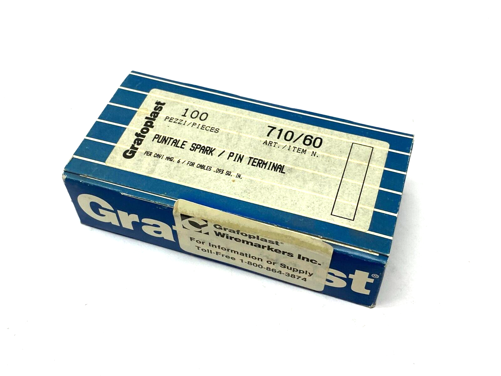 Grafoplast 710/60 12mm Spark Crimp-On Pins for Cable O.D. 6mm BOX OF 100 - Maverick Industrial Sales