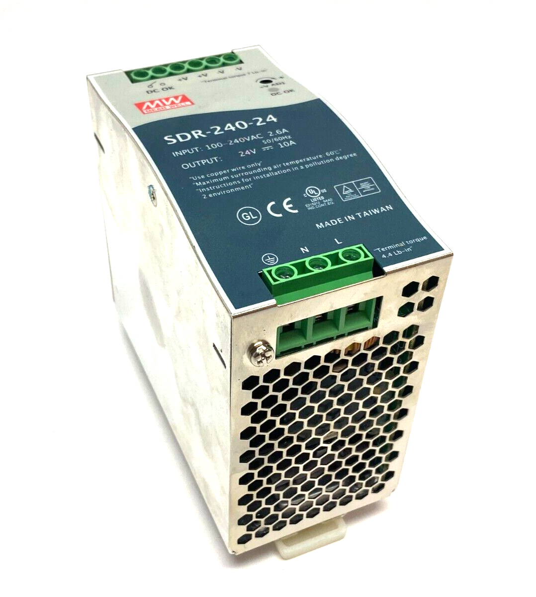 Mean Well SDR-240-24 Industrial DIN Rail Power Supply 100-240VAC 2.6A Input - Used - Maverick Industrial Sales