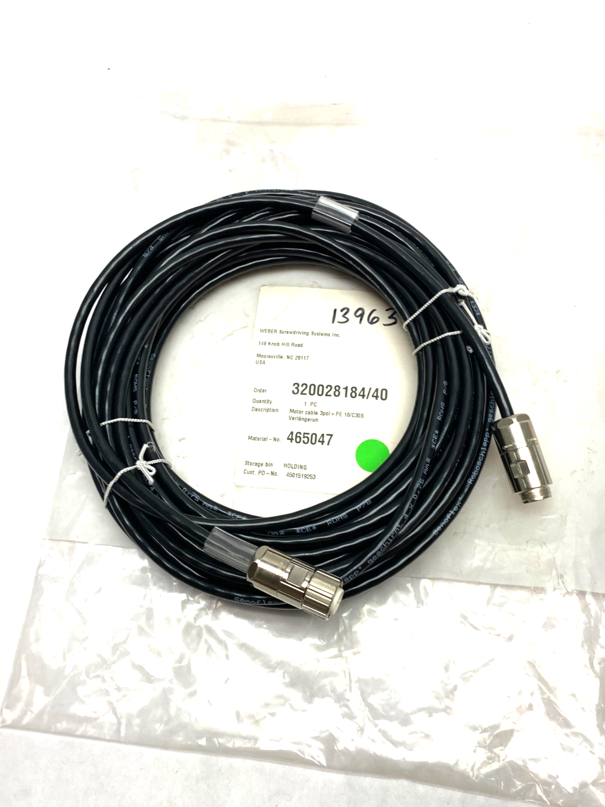 Weber 465047 Motor Connection Cable 3-pol+PE 16/C30S - Maverick Industrial Sales