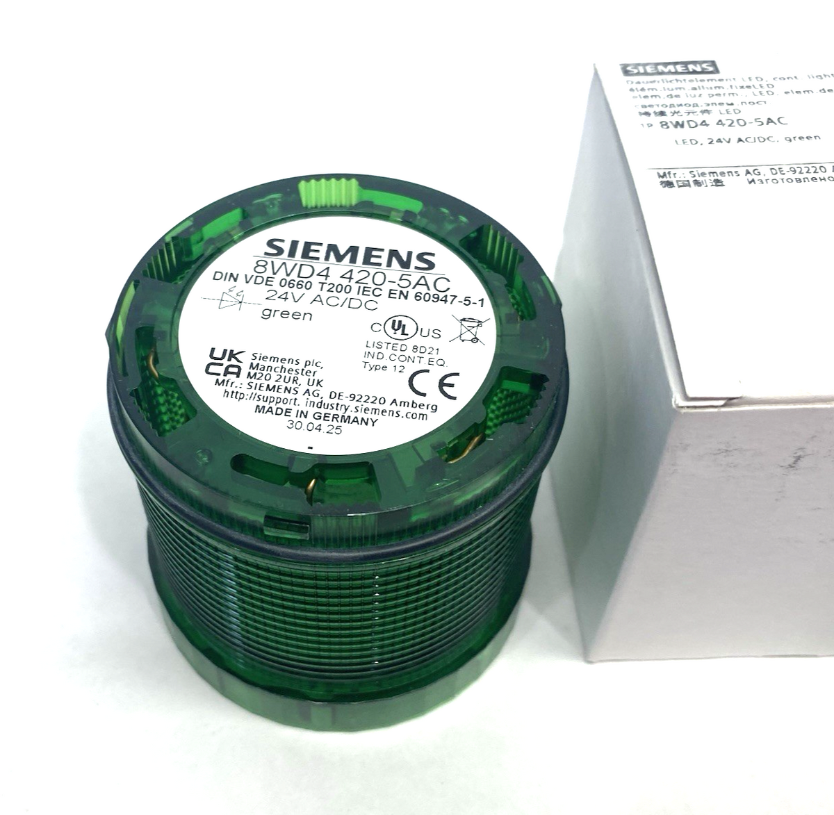 Siemens 8WD4420-5AC Continuous LED Light Element 70mm Dia. 24V AC/DC Green - Maverick Industrial Sales