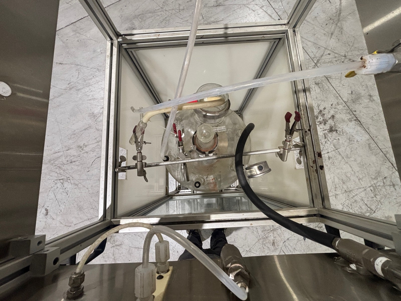 72L | Chemglass Reactor Flask with varios fixtures and attachments, 72 Liter - Used - Maverick Industrial Sales