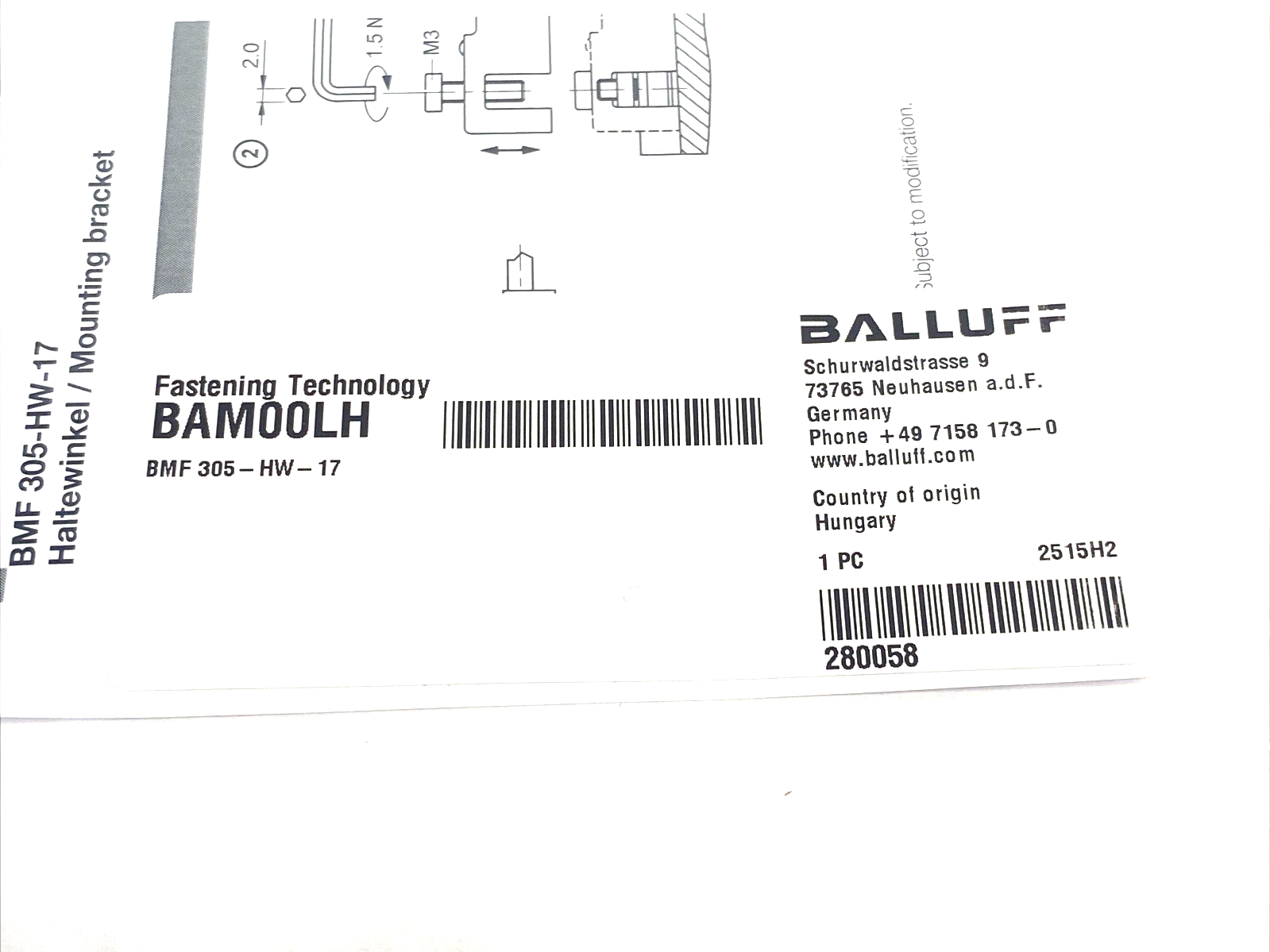 Balluff BAM00LH Mounting Bracket for Magnetic Sensors BMF 305-HW-17 - Maverick Industrial Sales