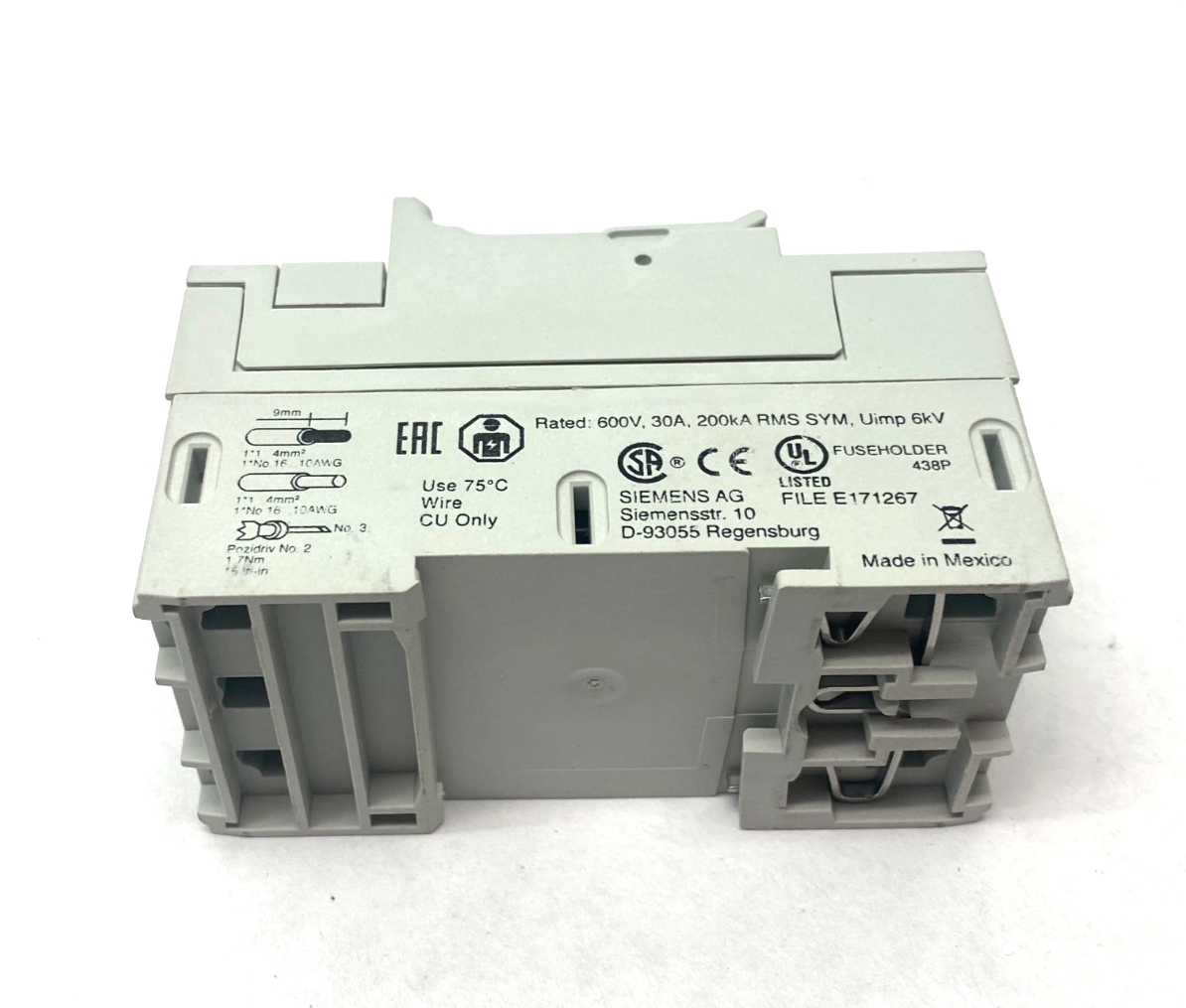 Siemens 3NW7534-1HG 3-Pole Fuse Holder Class CC 600V 30A - Maverick Industrial Sales
