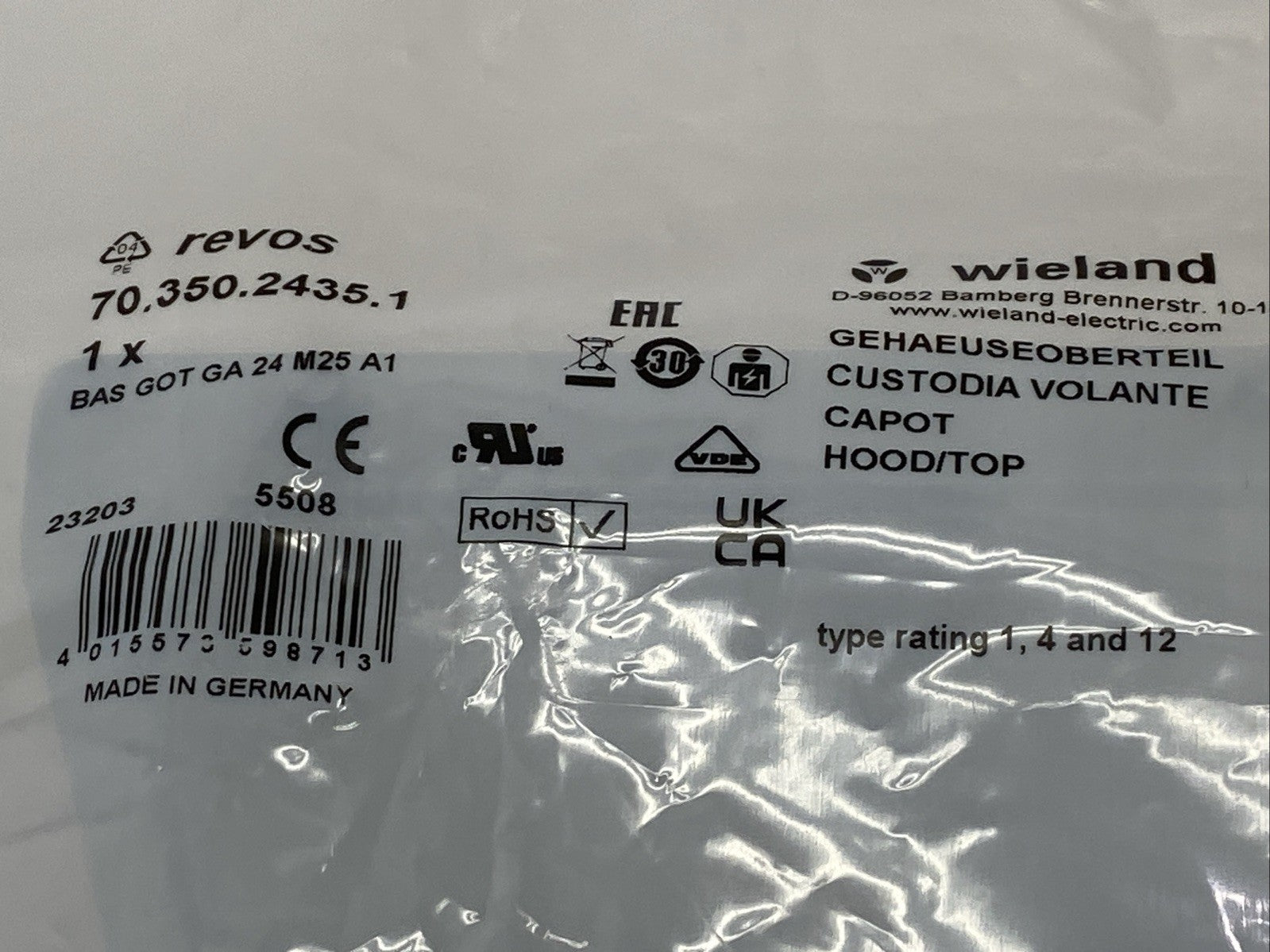 Wieland HOOD BAS GOT GA 24 M25 A1 Cable Connector Shell 70.350.2435.1 - Maverick Industrial Sales