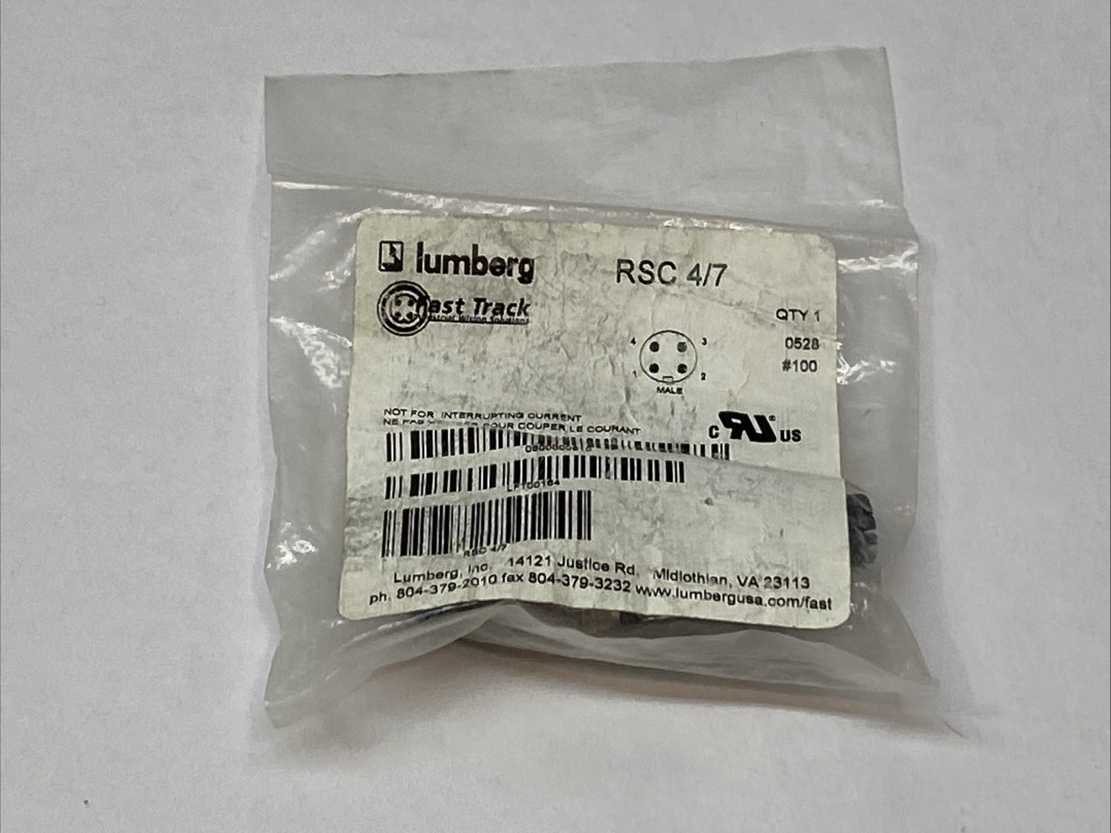 Lumberg RSC 4/7 Fast Track M12 Field Attachable Connector 4 Contact - Maverick Industrial Sales