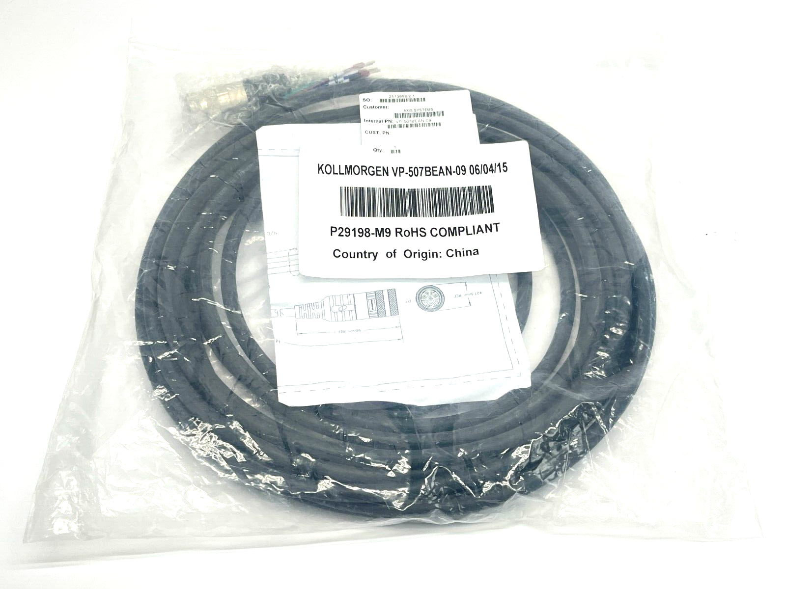 Kollmorgen VP-507BEAN-09 Power Cable 6A 9m Length - Maverick Industrial Sales
