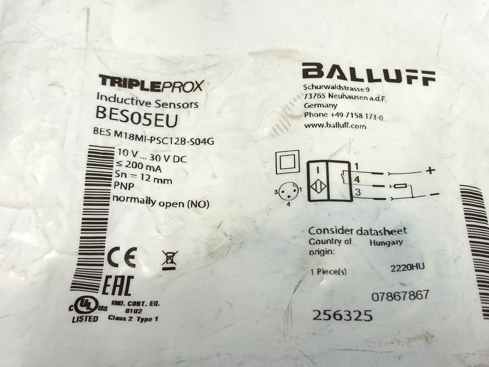 Balluff BES M18MI-PSC-S04G Inductive Proximity Sensor 12mm Range BES05EU - Maverick Industrial Sales