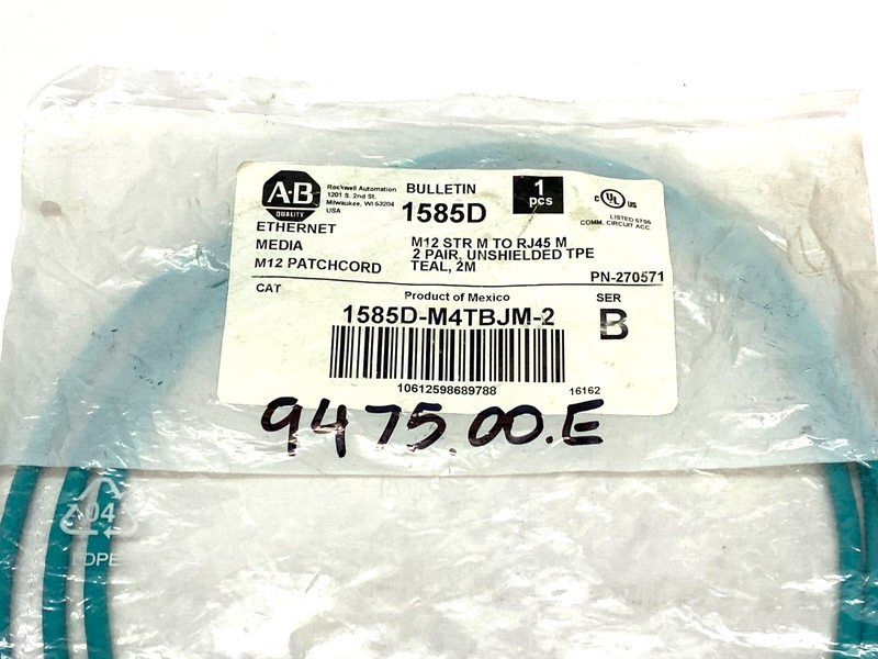 Allen Bradley 1585D-M4TBJM-2 Ser B Ethernet Media Patchcord M12 Straight to RJ45 - Maverick Industrial Sales