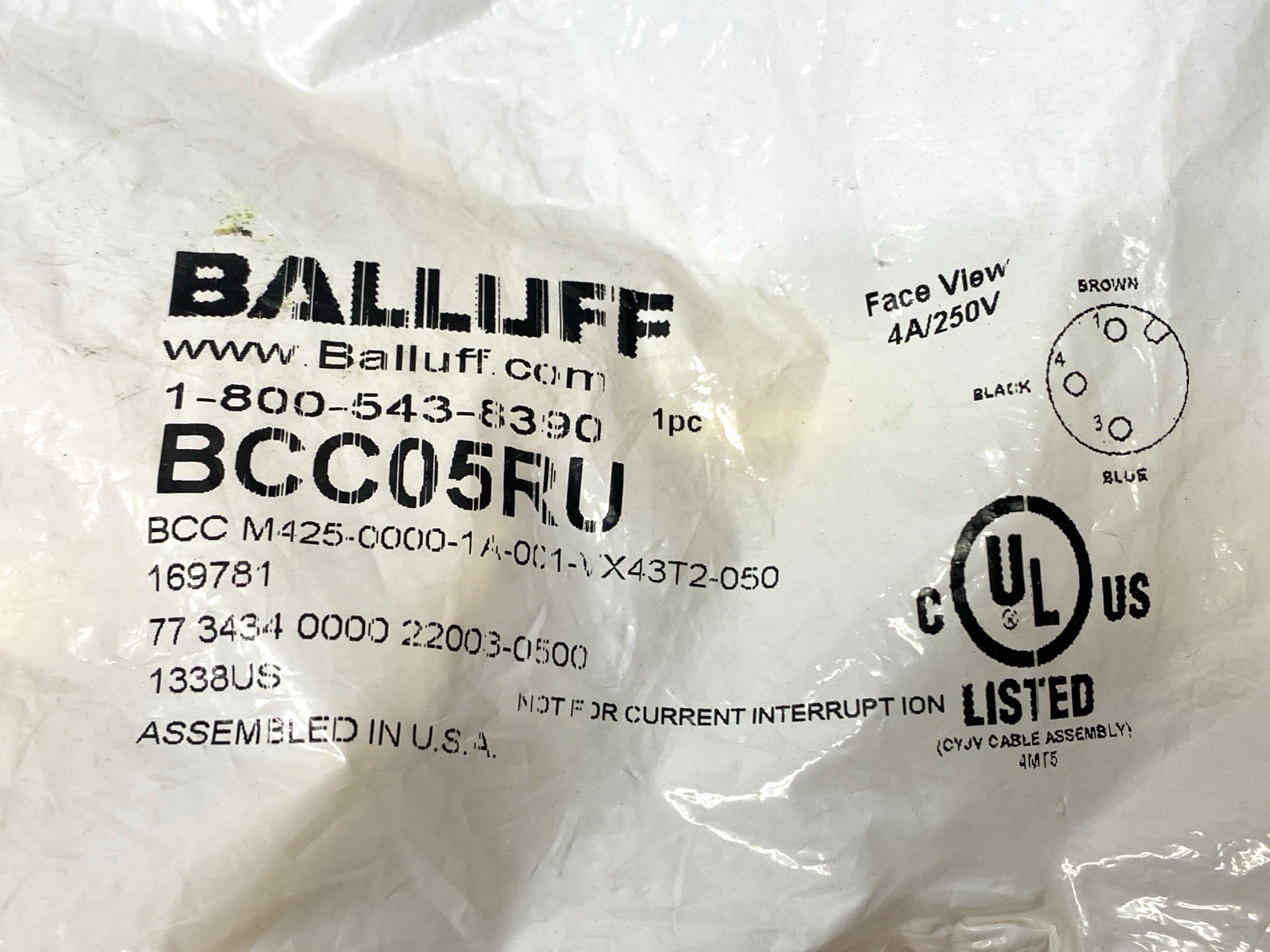 Balluff BCC M425-0000-1A-001-VX43T2-050 Single Ended Cordset M12 5-Pin BCC05RU - Maverick Industrial Sales
