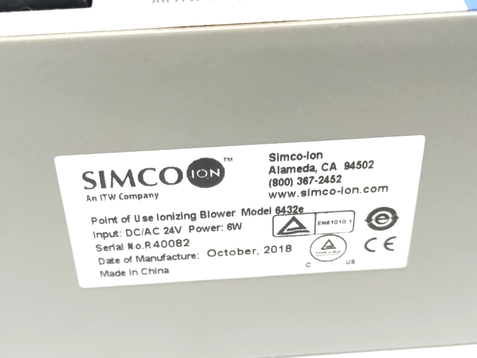 Simco Ion 6432e Point Of Use Ionizing Blower 24V AC/DC 6W NO BENCHTOP STAND - Maverick Industrial Sales