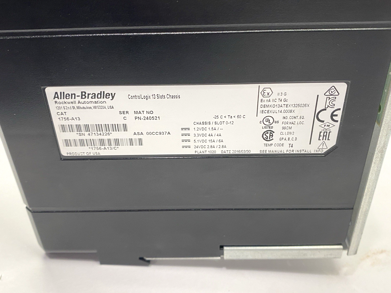 1756-A13 | Allen Bradley Ser. C ControlLogix Chasis 13 Slots - Used - Maverick Industrial Sales