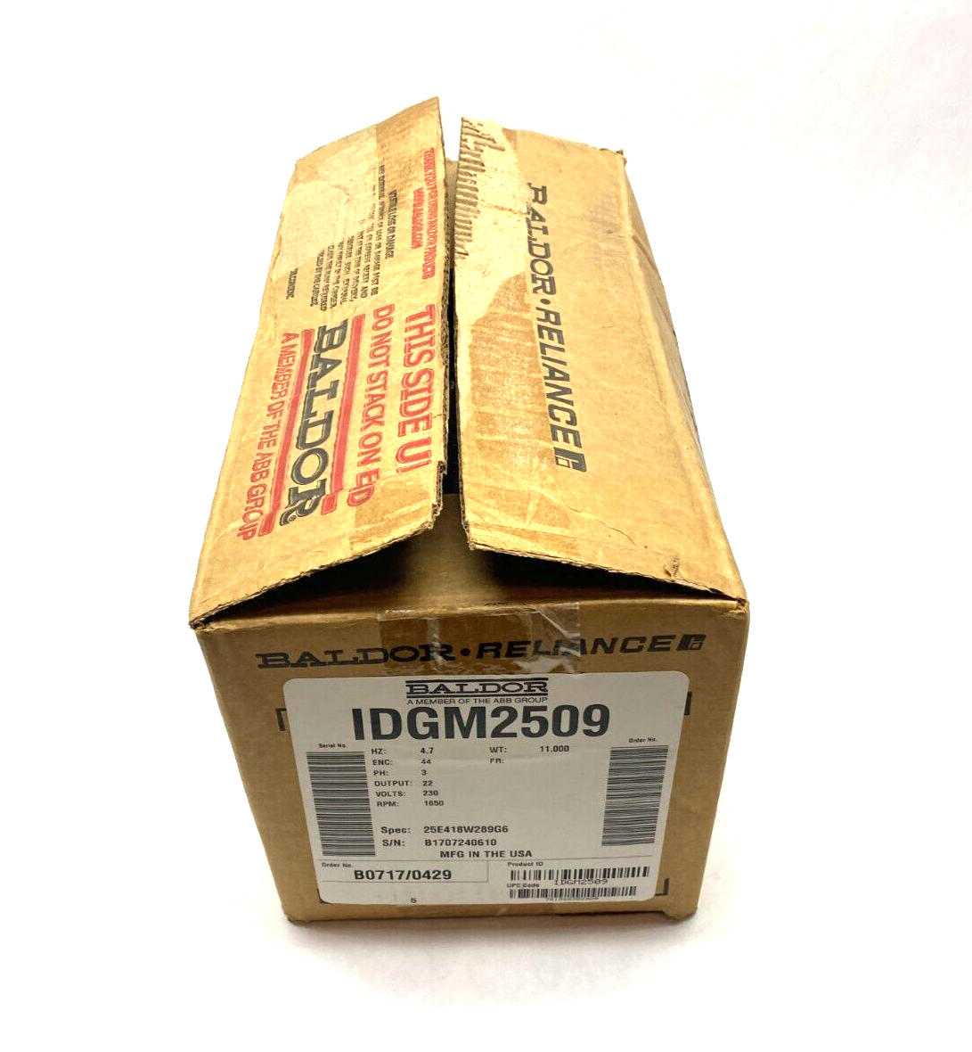 Baldor Reliance IDGM2509 Right Angle Gearmotor, 0.38HP, 3-Ph, 75:1 Ratio - New - Maverick Industrial Sales