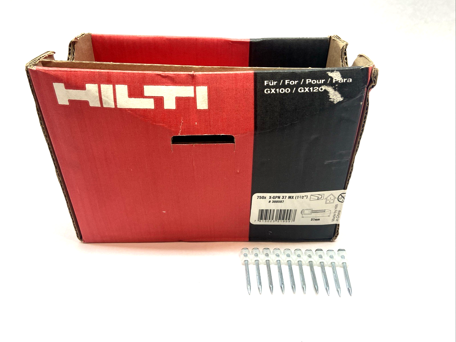 388597 | Hilti 750x X-GPN 37 MX Plywood Nails For GX120 Collated 1-1/2" BOX OF 750 - New – Open box - Maverick Industrial Sales