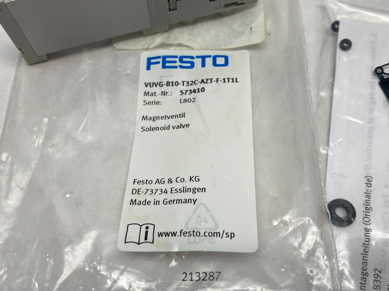 Festo VUVG-B10-T32C-AZT-F-1T1L Solenoid Valve 2-Way Monostable Closed, 573410 - Maverick Industrial Sales