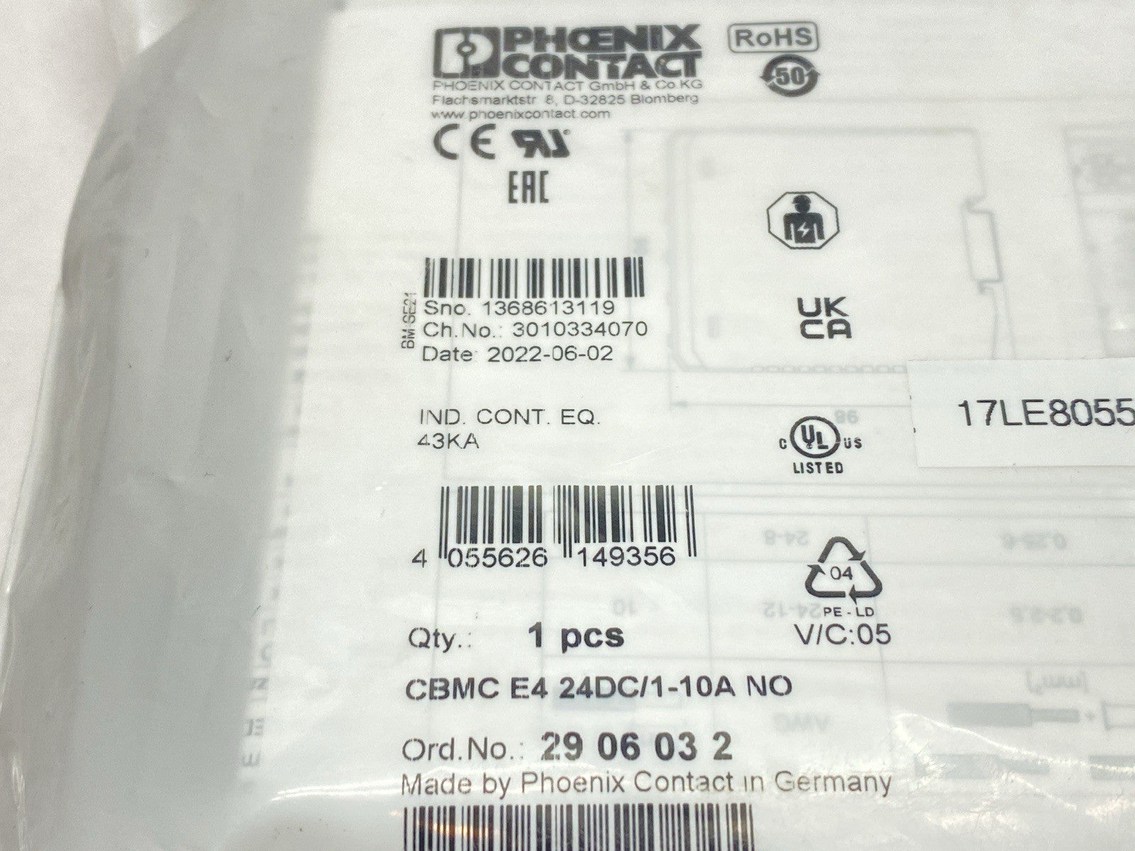 CBMC E4 24DC/1-10A NO | Phoenix Contact Electronic Circuit Breaker 2906032 - New - Maverick Industrial Sales