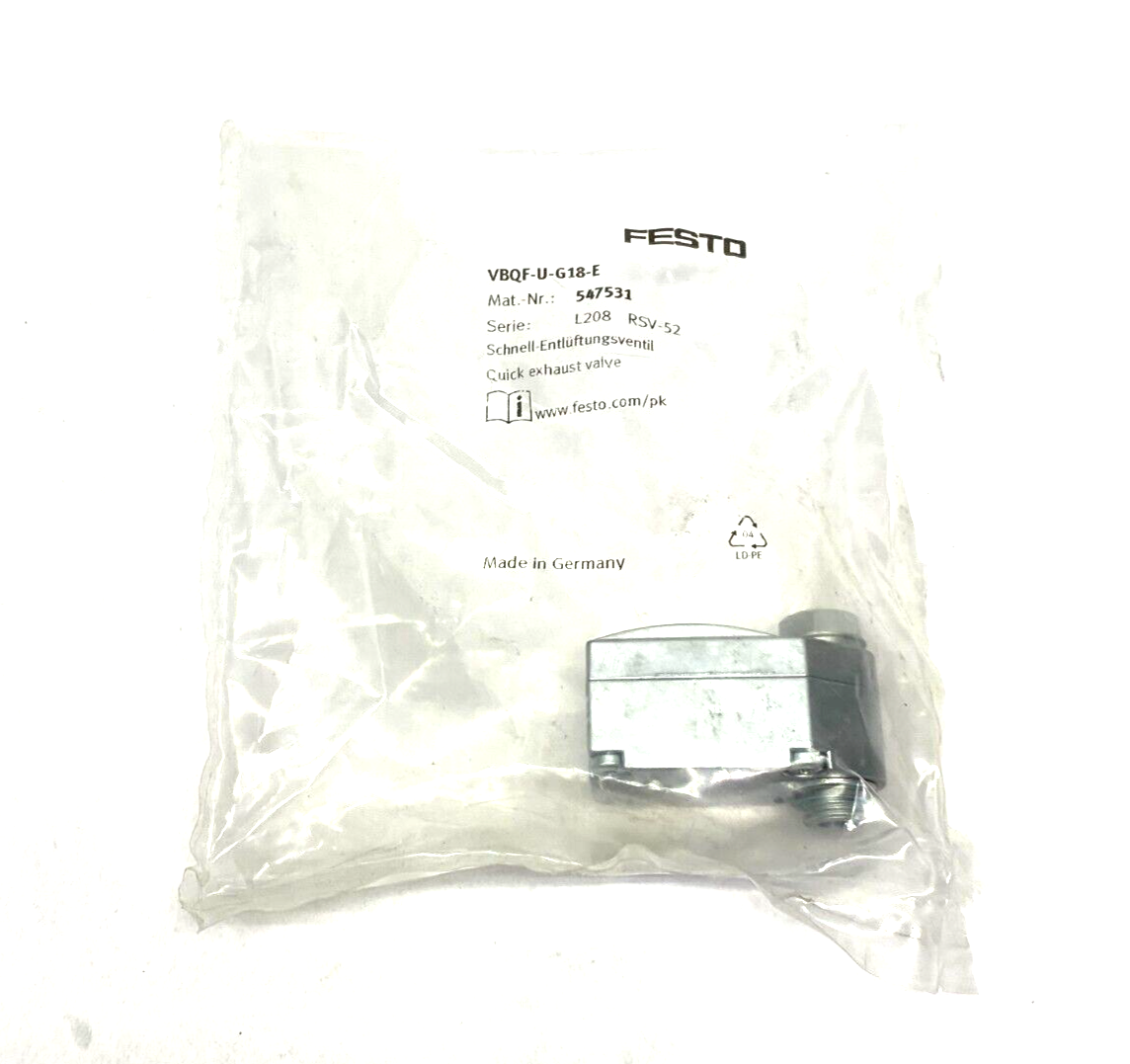 Festo VBQF-U-G18-E Quick-Exhaust Valve L208 RSV-52, 547531 - Maverick Industrial Sales
