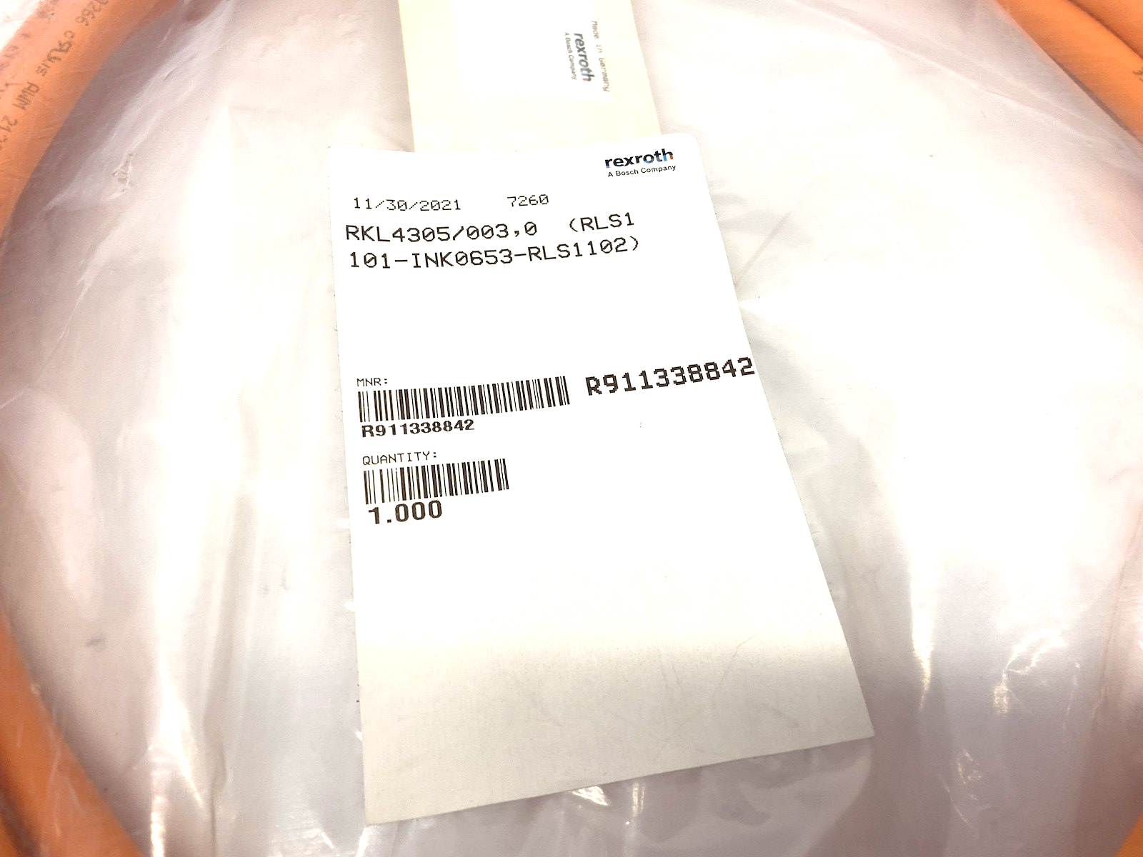 R911338842 | Bosch Rexroth Power Cable RKL4305/003,0 (RLS1101-INK0653-RLS1102) - New - Maverick Industrial Sales