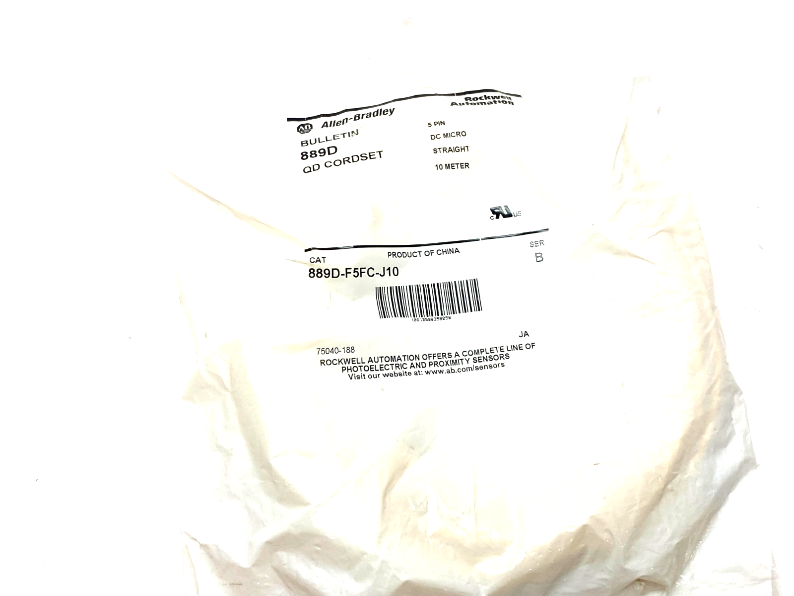 Allen Bradley 889D-F5FC-J10 Ser. B Straight DC Micro QD Cordset 5-Pin 10m - Maverick Industrial Sales