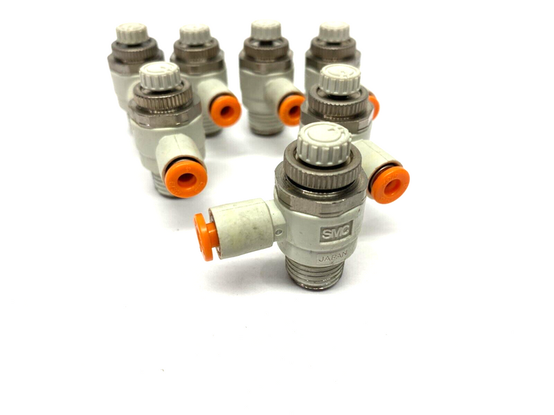 SMC AS2201F-02-04-J Pneumatic Flow Control Elbow Fitting 4mm Tube LOT OF 7 - Maverick Industrial Sales