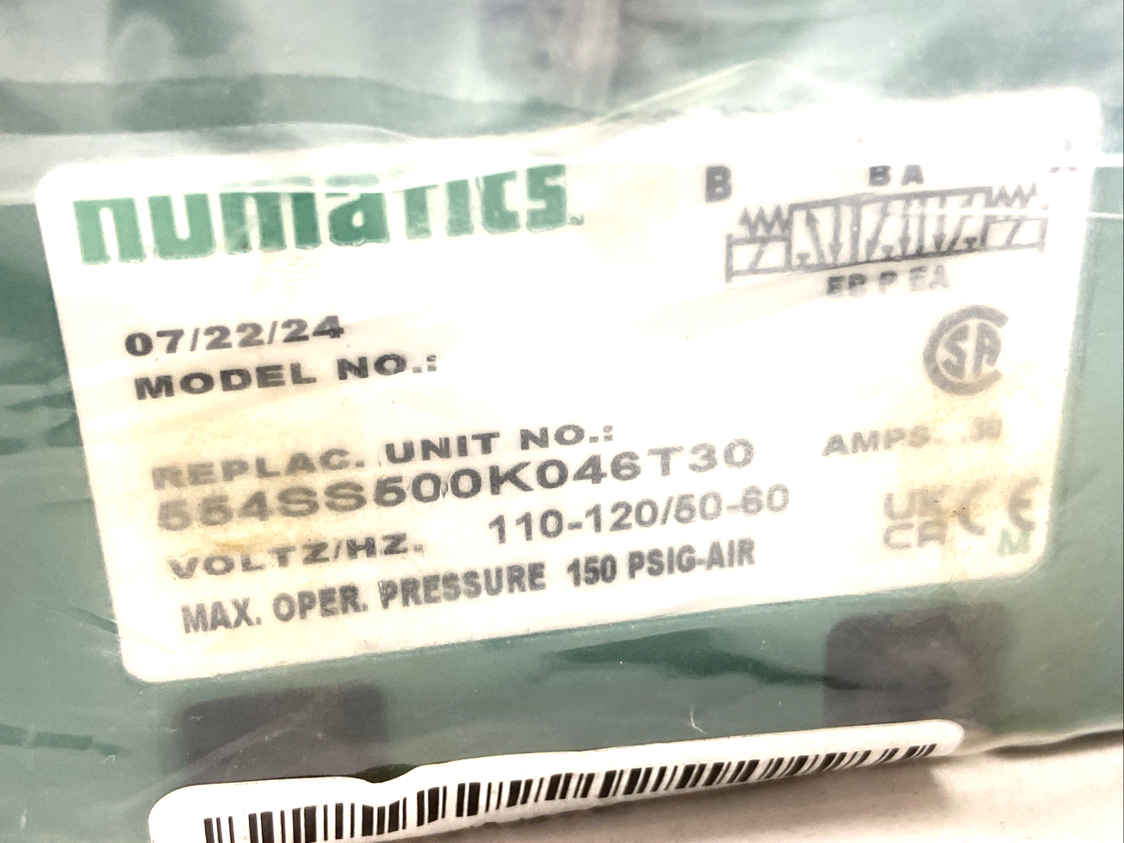 Numatics 554SS500K046T30 Solenoid Valve 5 Ported 4 Way 3 Position - Maverick Industrial Sales