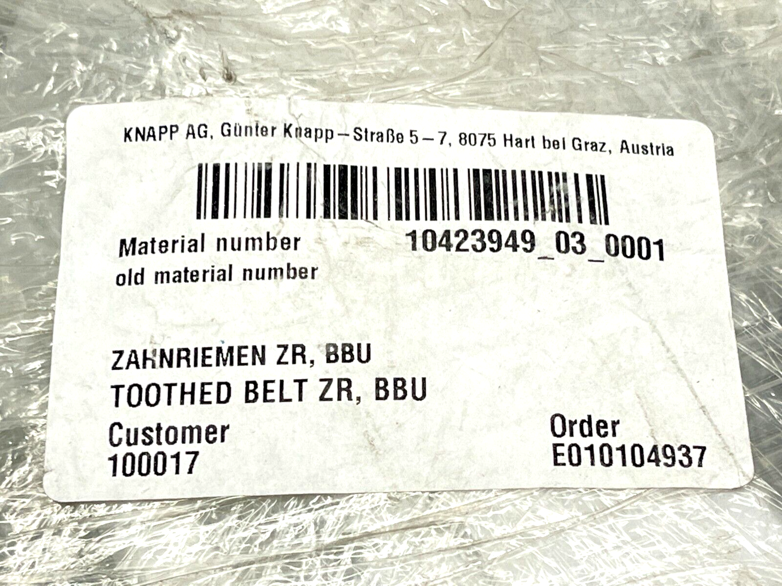 Knapp 10423949_03_0001 Toothed Belt ZR BBU - Maverick Industrial Sales